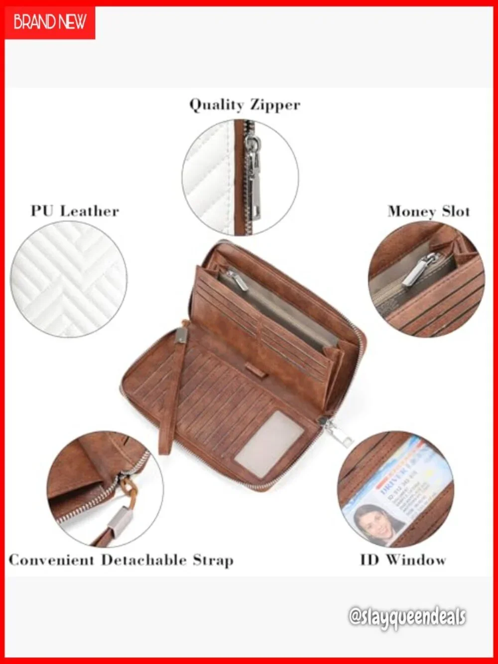 Large Capacity Vegan Leather RFID Blocking Wallet with Wristlet